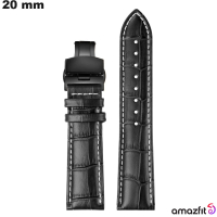 Armband Schwarz Amazfit Echtes Leder 20 mm für günstige Smartwatch