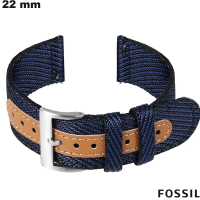 Blauwe stofarmband voor 22mm Fossil horloge  #  Premium kwaliteit