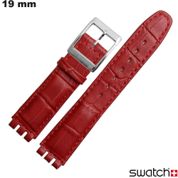 Bracelet 19mm pour montre Cuir véritable Swatch Rouge