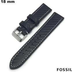 Pulseira de couro verdadeiro Fossil preta 18 mm