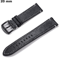 Armband Schwarz für 20mm Uhr ● Echtes Leder ● Premium-Qualität