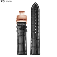 Armband Echtes Leder 20 mm Schwarz für Uhr - Kostenloser Versand