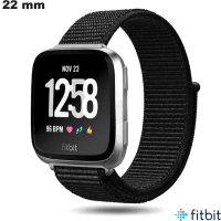 Armband 22mm Schwarz Stoff Smartwatch FitBit Sport Volley von hoher Qualität