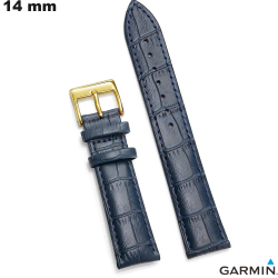 Bracelet 14mm Garmin Cuir véritable Bleu de montre