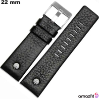 Armband 22 mm für Uhr Schwarz echtes Leder Amazfit günstig