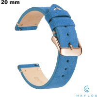 Koop Haylou vintage armband van echt leder 20 mm blauw