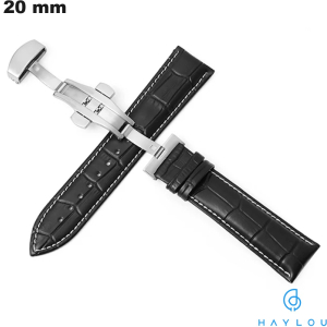 Uhrarmband 20mm aus echtem Leder in Schwarz von Haylou, hochwertig