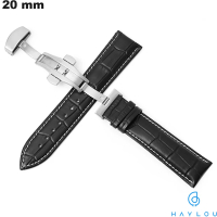 Uhrarmband 20mm aus echtem Leder in Schwarz von Haylou, hochwertig