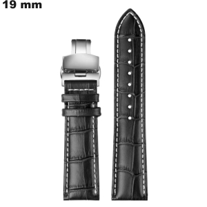 Armband für Uhr Schwarz Echtes Leder 19mm # Bester Preis