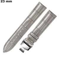 Pulsera Gris de Cuero Verdadero de 23mm para Reloj # Mejor Precio