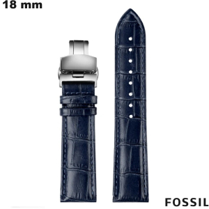 Blauwe 18mm armband elegantie Leer Fossil ● Gratis verzending