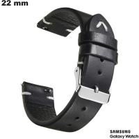 Armbanduhr Schwarz Echtes Leder Samsung 22mm Qualität