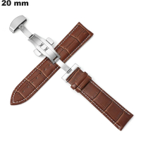Elegante Bruine Echt Leren Polsband 20mm Goedkope Horloge