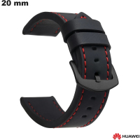 Bracelet 20mm Noir Cuir Synthétique pour montre Huawei de qualité