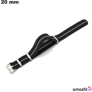Pulsera de nylon negro de 20 mm para reloj inteligente Amazfit de calidad