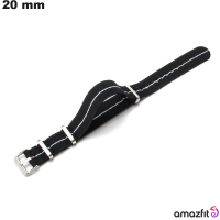 Pulsera de nylon negro de 20 mm para reloj inteligente Amazfit de calidad