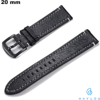 Bracelet 20 mm Noir pour montre Cuir véritable Haylou de qualité