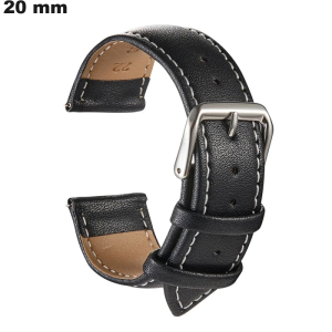 Venta de pulsera de reloj atemporal de cuero auténtico de 20mm en negro