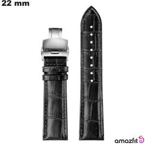 Bracelet Cuir véritable Amazfit Noir 22mm - Port Gratuit