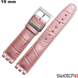 Bracelet 19 mm Cuir véritable Rose pour montre Swatch