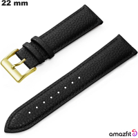 Bracelet 22 mm Cuir véritable montre Amazfit Noir de qualité