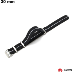 Bracelet 20mm de montre connectée Noir Nylon Huawei