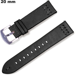 Armband 20mm horloge Zwart Echt Leer  # Beste Prijs