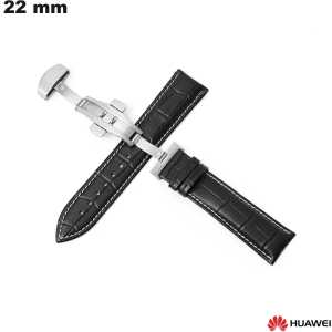 Vente Bracelet Cuir véritable Noir montre Huawei 22mm
