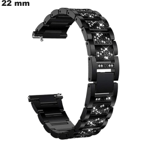 Bracelet 22mm Acier Inox de montre Noir strass  -  Envoi en 24h