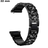 Bracelet 22mm Acier Inox de montre Noir strass  -  Envoi en 24h