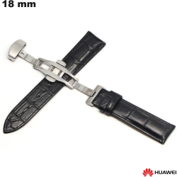 Bracelet Cuir véritable Noir Huawei 18mm pour montre