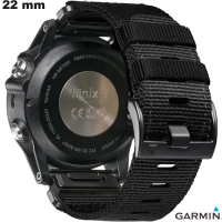 Bracelet Noir Garmin Nylon QuickFit 22 mm  -  Qualité Premium