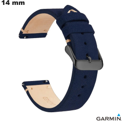 Bracelet Garmin pour montre 14mm Cuir véritable Bleu
