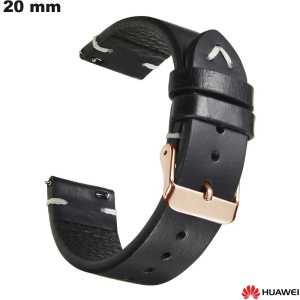 Bracelet Cuir véritable 20mm pour montre Huawei Noir de qualité