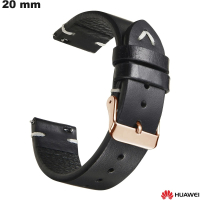 Bracelet Cuir véritable 20mm pour montre Huawei Noir de qualité