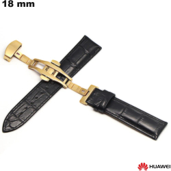 Bracelet Noir 18mm Cuir véritable Huawei montre