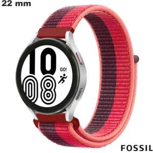 Slimwatchband van Rode Stof Fossil 22mm - Verzending binnen 24 uur