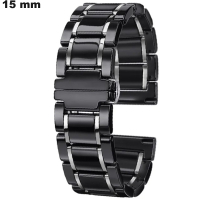 Bracelet Noir Céramique 15mm de montre / Port Offert