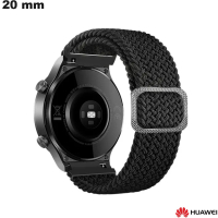 Pulsera de 20 mm de nylon para reloj inteligente Huawei negra de calidad