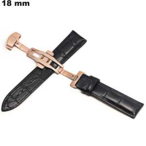 Bracelet Noir Cuir véritable de montre 18 mm ● Qualité Premium