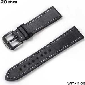 Armband Withings 20mm Zwart voor smartwatch Echt leer van hoge kwaliteit