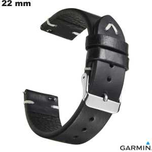 Pulsera de cuero auténtico de 22 mm negra para smartwatch Garmin de calidad