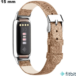 Pulseira Dourada rosa de relógio 15mm FitBit Couro verdadeiro