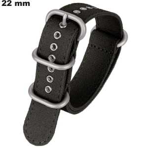 Vente Bracelet 22 mm Nylon Zulu robuste pour montre Noir
