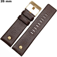 Bracelet large de montre 26 mm Marron Cuir véritable pas cher