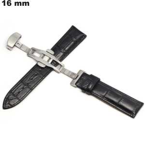 Bracciale in vera pelle per orologio 16 mm Nero - Spedizione Veloce