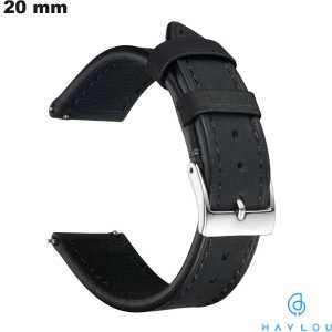 Haylou Genuine Leather Bracelet Black 20 mm Quality Watch
