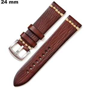 Venda de pulsera de reloj de 24 mm en cuero vegetal marrón clásico