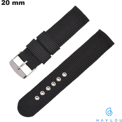 Bracelet Tissu Noir 20 mm pour montre Haylou
