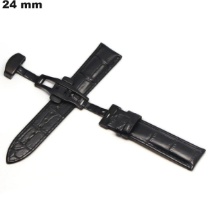 Armband Schwarz für Uhr 24 mm Echtes Leder # Versand in 24h